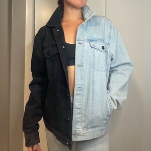 Monochrome Black & Denim Split Jean Jacket Oversized